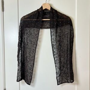 Vintage 1960-80s Iridescent Seed Beaded Shawl Wrap – Dark Bluish Gray 🔮💙